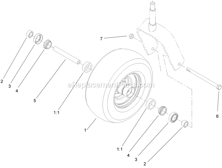 Toro 74417CP (270002001-270999999)(2007) Z453 Z Master, With 48in Turbo Force Side Discharge Mower Caster Wheel Assembly Diagram