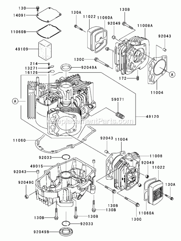 Toro 74417 (250000001-250005000) Z453 Z Master, With 48in Turbo Force Side Discharge Mower, 2005 Cylinder and Crankcase Assembly Kawasaki Fh680v-As21 Diagram