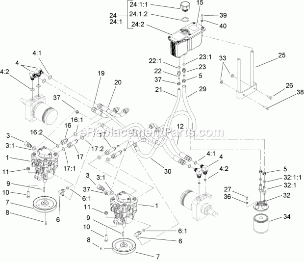 Toro 74418 (270000001-270001000) Z400 Z Master, With 48in 7-gauge Side Discharge Mower, 2007 Hydraulic System Assembly Diagram