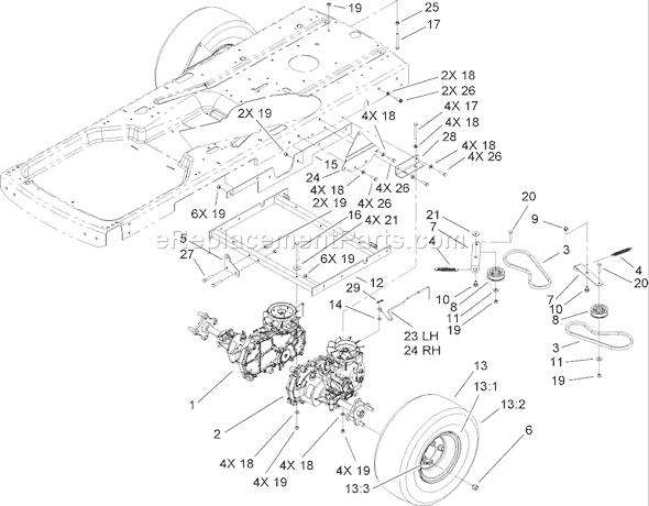 Toro 74432 (270000001-270999999)(2007) Lawn Tractor Hydro and Belt Drive Assembly Diagram