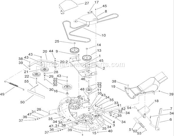 Toro 74432 (270000001-270999999)(2007) Lawn Tractor 38 Inch Top Deck Assembly Diagram