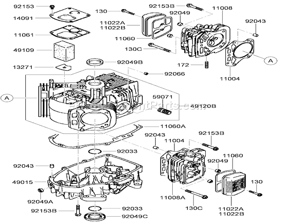 Toro 74437 (290000001-290999999)(2009) Lawn Tractor Cylinder and Crankcase Assembly Kawasaki Fh541v-Cs50 Diagram