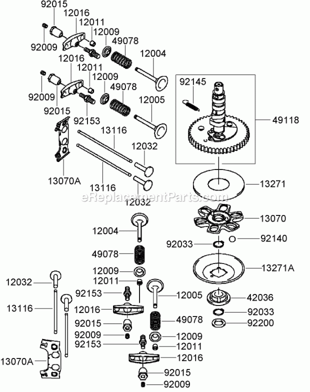 Toro 74448 (290000001-290999999) Z400 Z Master, With 48in 7-gauge Side Discharge Mower, 2009 Valve and Camshaft Assembly Kawasaki Fh641v-Ds19-R Diagram