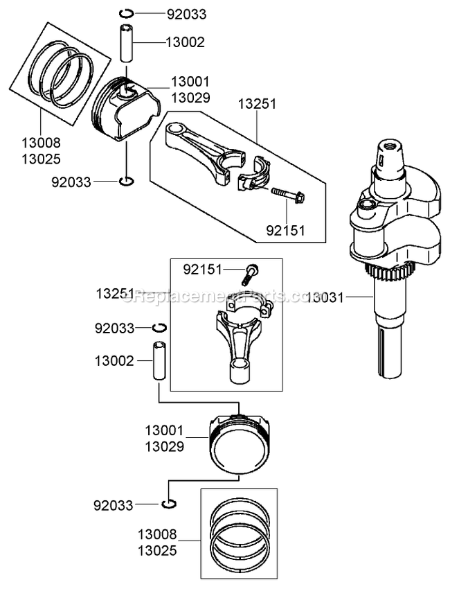 Toro 74449 (290000001-290999999)(2009) Z400 Z Master, With 52in 7-Gauge Side Discharge Mower Piston And Crankshaft Assembly Diagram