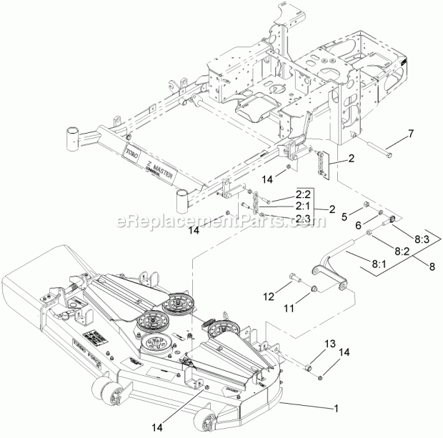 Toro 74450TE (290000001-290999999) Z400 Z Master, With 122cm Turbo Force Side Discharge Mower, 2009 Deck Connection Assembly Diagram