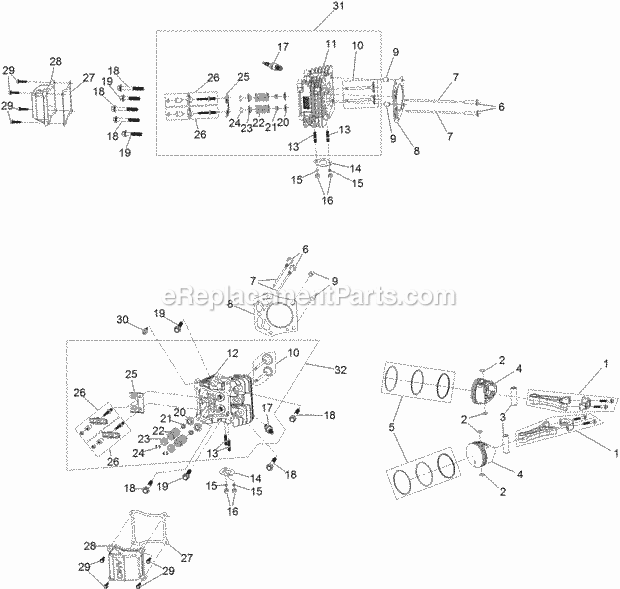 Toro 74450 (400000000-999999999) 48in Titan Hd 1500 Series Riding Mower, 2017 Piston and Cylinder Head Assembly Diagram