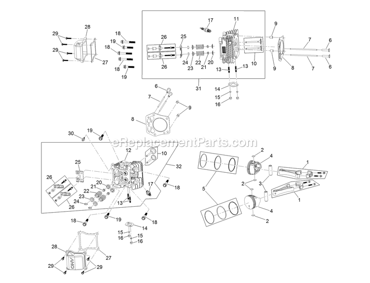 Toro 74450 (402100000-403350047) 48in Titan Hd 1500 Piston And Cylinder Head Assembly Diagram
