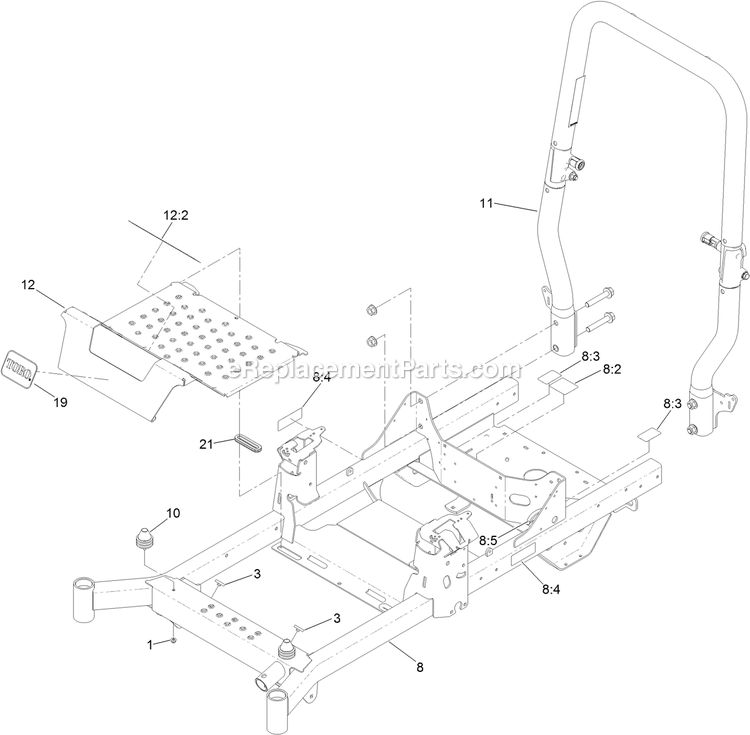 Toro 74451 (402100000-403350823) 52in Titan Hd 1500 Frame And Roll-Over Protection System Assembly Diagram