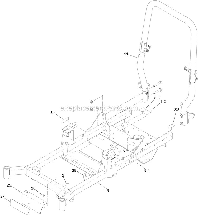 Toro 74453TE (404621105-999999999) 122cm Titan Hd 1500 Frame And Roll-Over Protection System Assembly Diagram