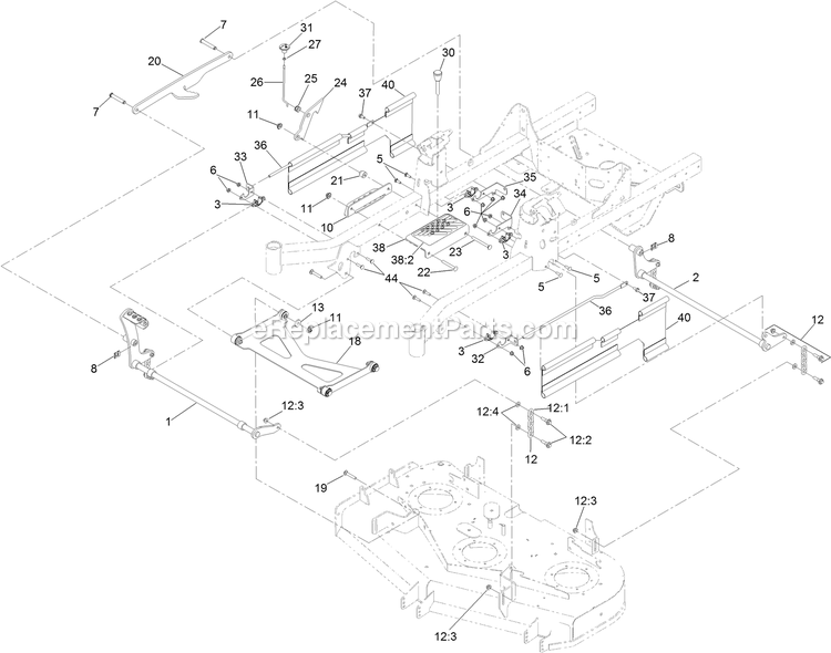 Toro 74456TE (410020000-999999999) 2000 Series Hdx Rd 122cm Riding Mower Deck Lift Assembly Diagram