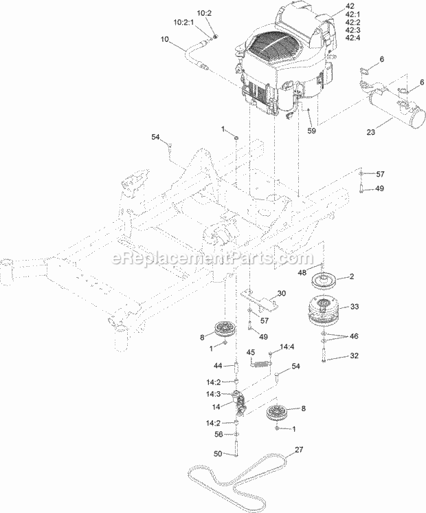 Toro 74461 (400000000-999999999) 52in Titan Hd 2000 Series Riding Mower, 2017 Engine Assembly Diagram
