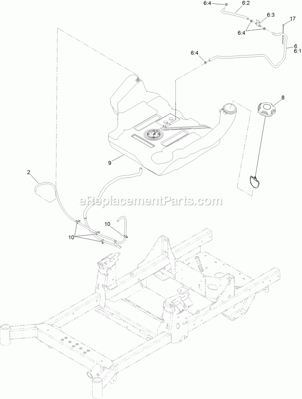 Toro 74463 (400000000-999999999) Titan Hd 2000 Series Riding Mower With 60in Rear-discharge Deck, 2017 Fuel Tank and Vent Hose System Assembly Diagram