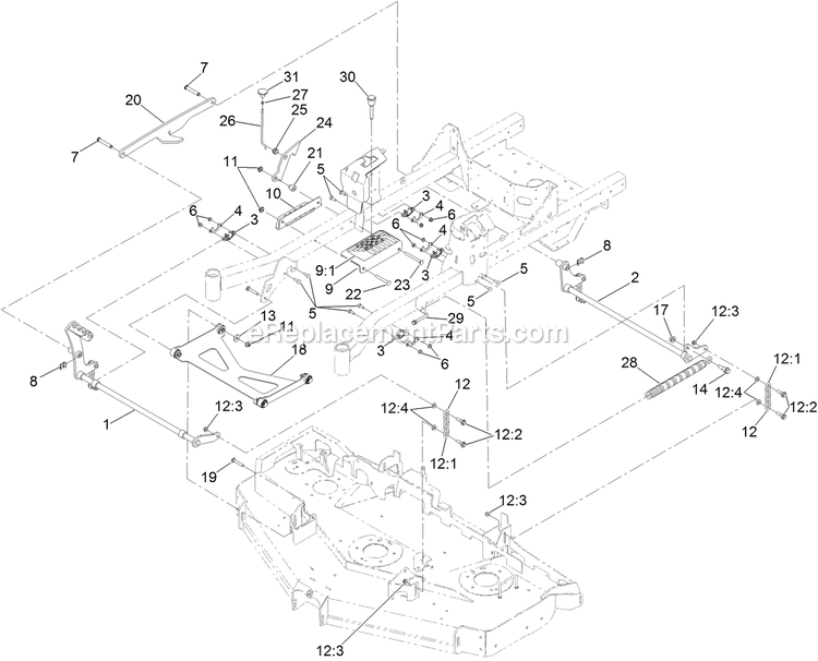 Toro 74494 (400000000-407400887) Z Master Professional 2000 Series Myride 60in Riding Mower Deck Lift Assembly Diagram