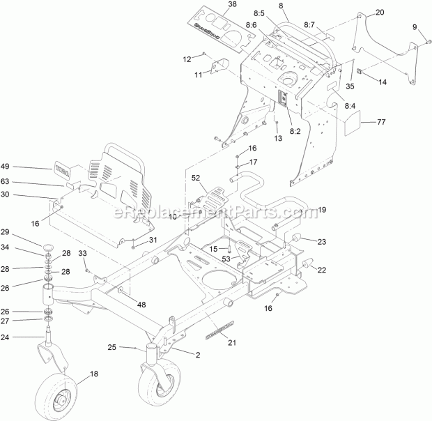 Toro 74518 (400000000-999999999) Grandstand Mower, With 48in Turbo Force Cutting Unit, 2017 Frame Assembly Diagram