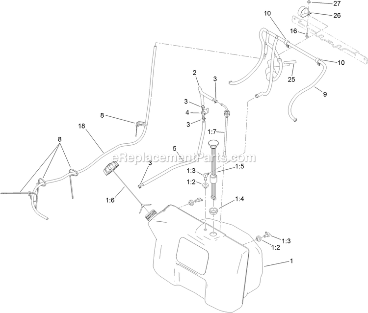 Toro 74534 (313000001-313999999)(2013) With 36in Turbo Force Cutting Unit GrandStand Mower Fuel Tank Assembly Diagram