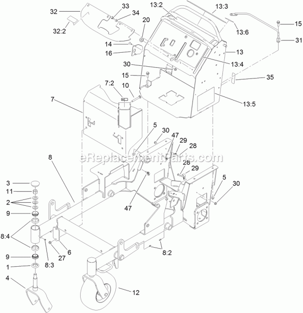 Toro 74536TE (312000001-312999999) Grandstand Mower, With 102cm Turbo Force Cutting Unit, 2012 Main Frame Assembly Diagram