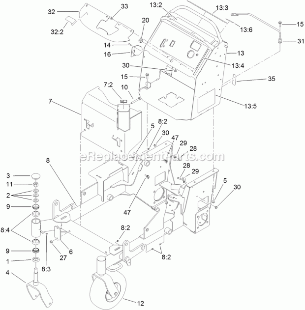 Toro 74536TE (313000001-313999999) Grandstand Mower, With 102cm Turbo Force Cutting Unit, 2013 Main Frame Assembly Diagram