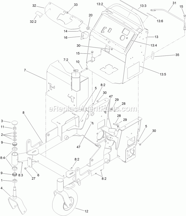 Toro 74536TE (315000001-315999999) Grandstand Mower, With 102cm Turbo Force Cutting Unit, 2015 Main Frame Assembly Diagram
