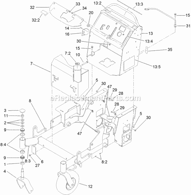 Toro 74536 (312000001-312999999) Grandstand Mower, With 40in Turbo Force Cutting Unit, 2012 Main Frame Assembly Diagram