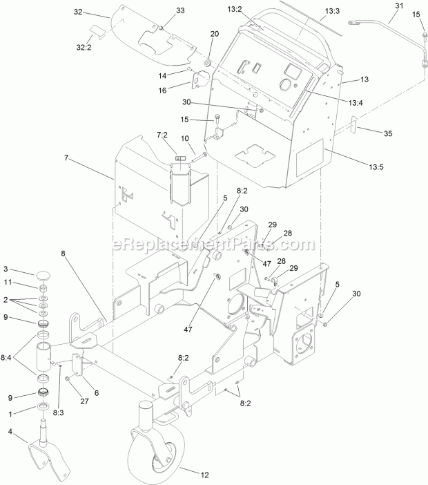 Toro 74536 (314000001-314999999) Grandstand Mower, With 40in Turbo Force Cutting Unit, 2014 Main Frame Assembly Diagram