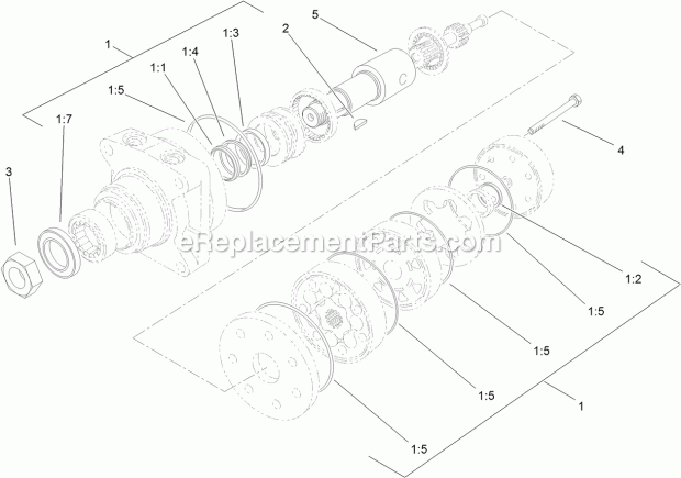 Toro 74536 (315000001-315999999) Grandstand Mower, With 40in Turbo Force Cutting Unit, 2015 Hydraulic Motor Assembly 104-1171 Diagram