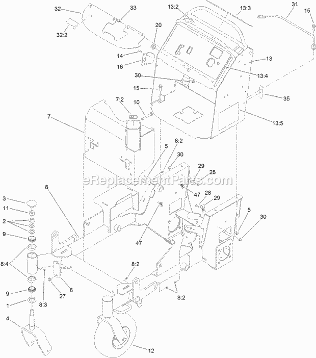 Toro 74536 (316000001-316999999) Grandstand Mower, With 40in Turbo Force Cutting Unit, 2016 Main Frame Assembly Diagram