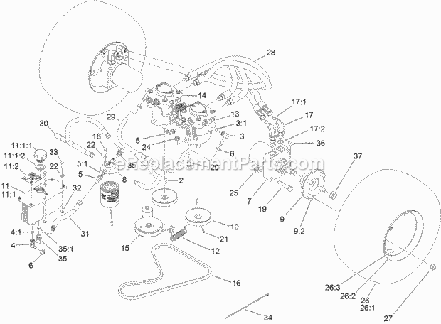 Toro 74536 (316000001-316999999) Grandstand Mower, With 40in Turbo Force Cutting Unit, 2016 Traction Drive Assembly Diagram