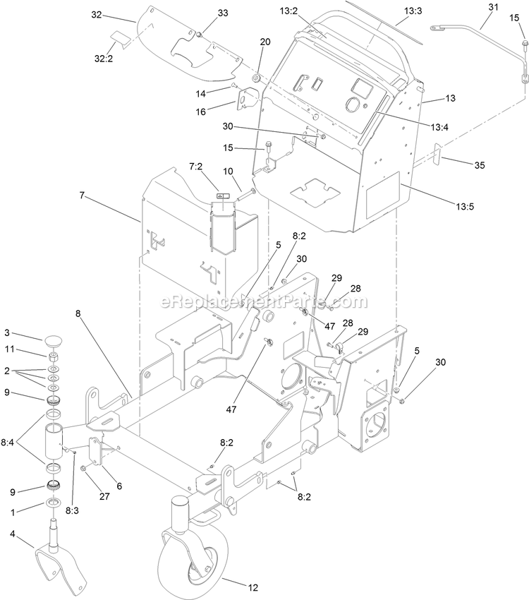 Toro 74536 (400000000-403365743) With 40in Turbo Force Cutting Unit GrandStand Mower Main Frame Assembly Diagram