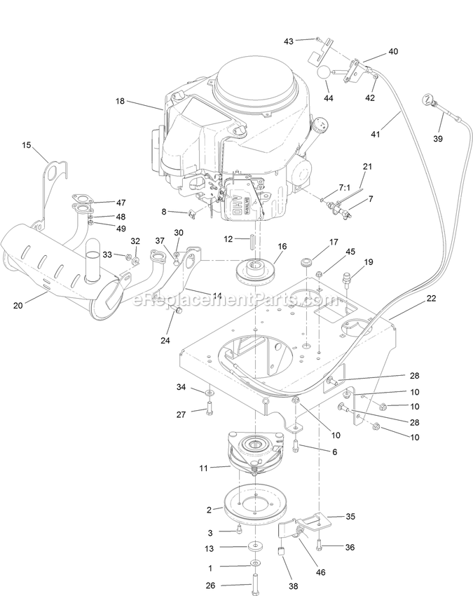 Toro 74536 (400000000-403365743) With 40in Turbo Force Cutting Unit GrandStand Mower Engine Assembly Diagram