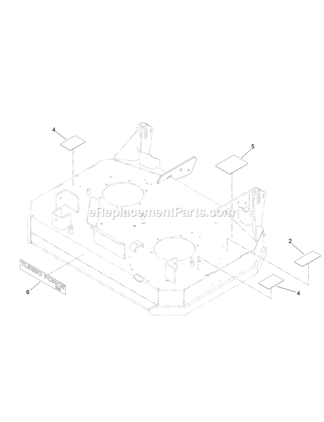 Toro 74540TE (400000000-405549999) With 91cm Rear Discharge Turbo Force Cutting Unit GrandStand Mower Deck Decal Assembly Diagram