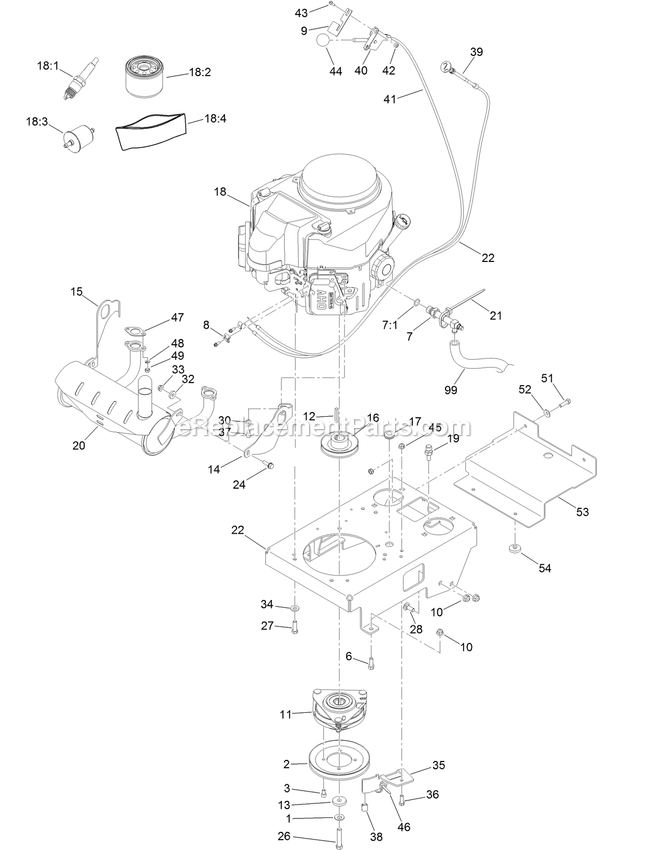 Toro 74540TE (400000000-405549999) With 91cm Rear Discharge Turbo Force Cutting Unit GrandStand Mower Engine Assembly Diagram