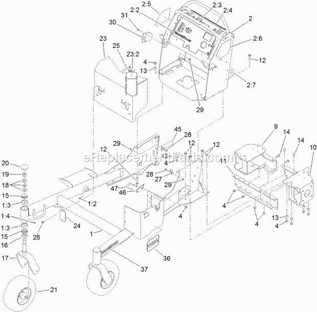 Toro 74549 (313000001-313001000) Grandstand Mower, With 52in Turbo Force Cutting Unit, 2013 Frame Assembly Diagram
