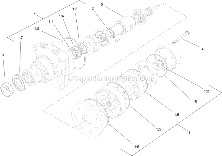 Toro 74549 (313001001-313999999)(2013) With 52in Turbo Force Cutting Unit GrandStand Mower Hydraulic Motor Assembly Diagram