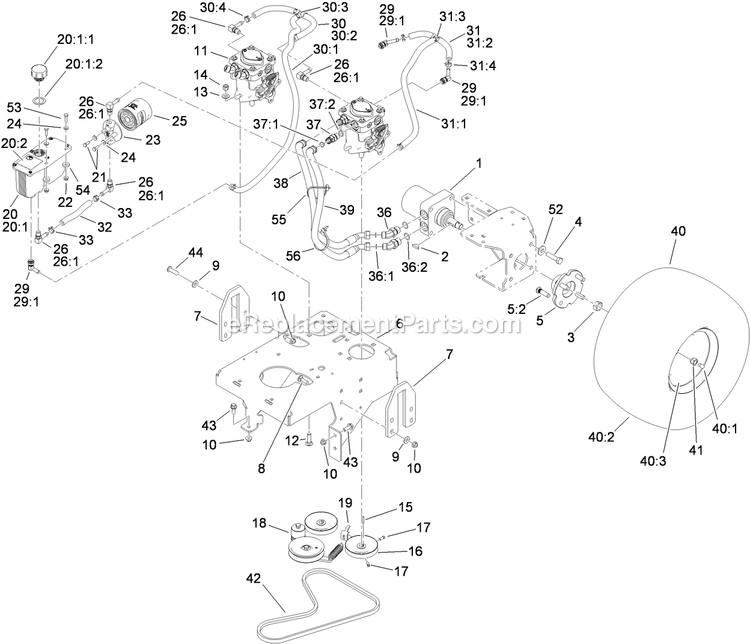 Toro 74553 (310000001-310999999)(2010) With 60in Turbo Force Cutting Unit GrandStand Mower Ground Drive Assembly Diagram