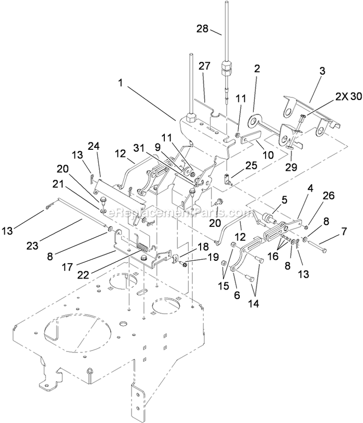 Toro 74558 (290000001-290000209)(2009) With 48in Turbo Force Cutting Unit GrandStand Mower Lower Control Assembly Diagram
