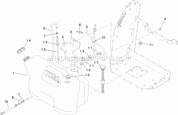 Toro 74558 (290000001-290000209) Grandstand Mower, With 48in Turbo Force Cutting Unit, 2009 Fuel Tank Assembly Diagram