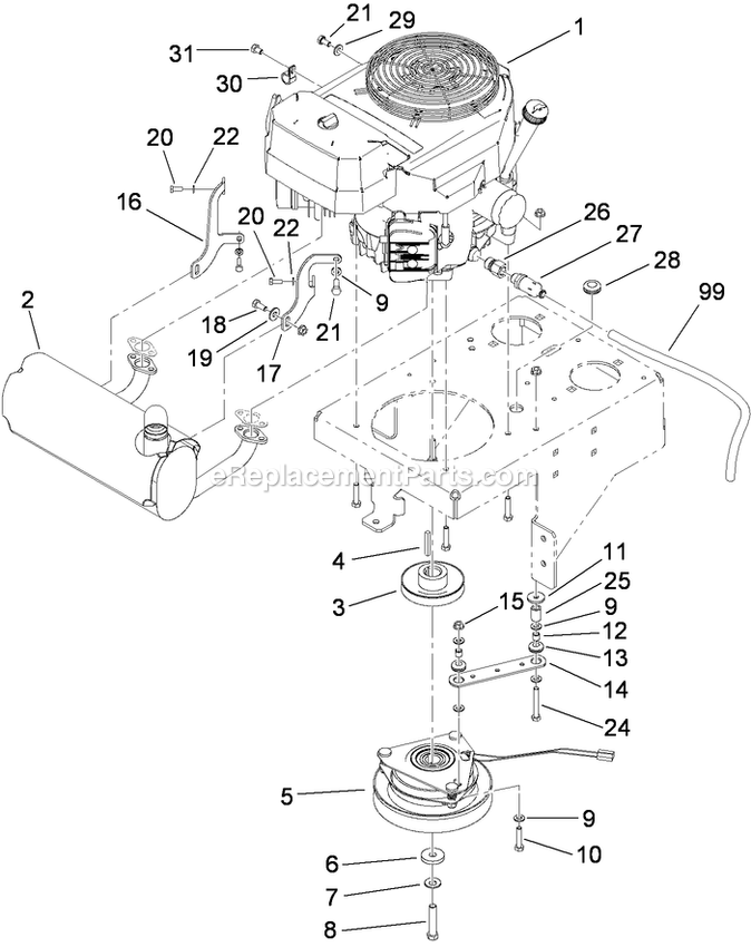 Toro 74558 (290003001-290999999)(2009) With 48in Turbo Force Cutting Unit GrandStand Mower Engine Assembly Diagram