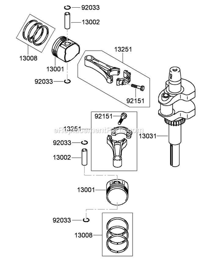 Toro 74558 (290003001-290999999)(2009) With 48in Turbo Force Cutting Unit GrandStand Mower Piston And Crankshaft Assembly Diagram