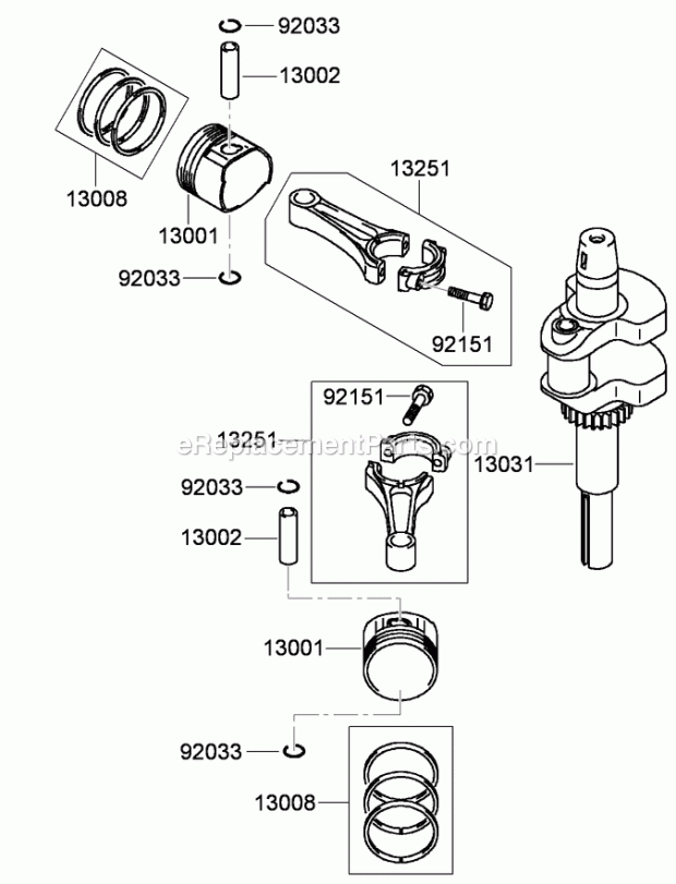 Toro 74558 (290003001-290999999) Grandstand Mower, With 48in Turbo Force Cutting Unit, 2009 Piston and Crankshaft Assembly Kawasaki Fh580v-Fs30 Diagram