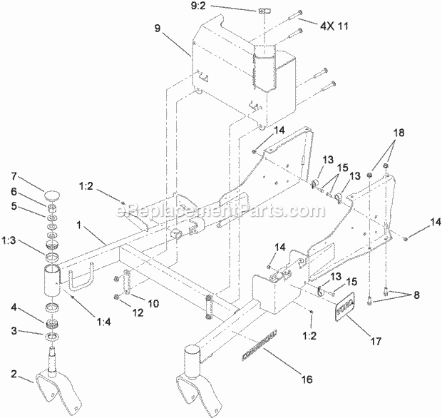 Toro 74559 (290000157-290003000) Grandstand Mower, With 52in Turbo Force Cutting Unit, 2009 Frame and Muffler Guard Assembly Diagram