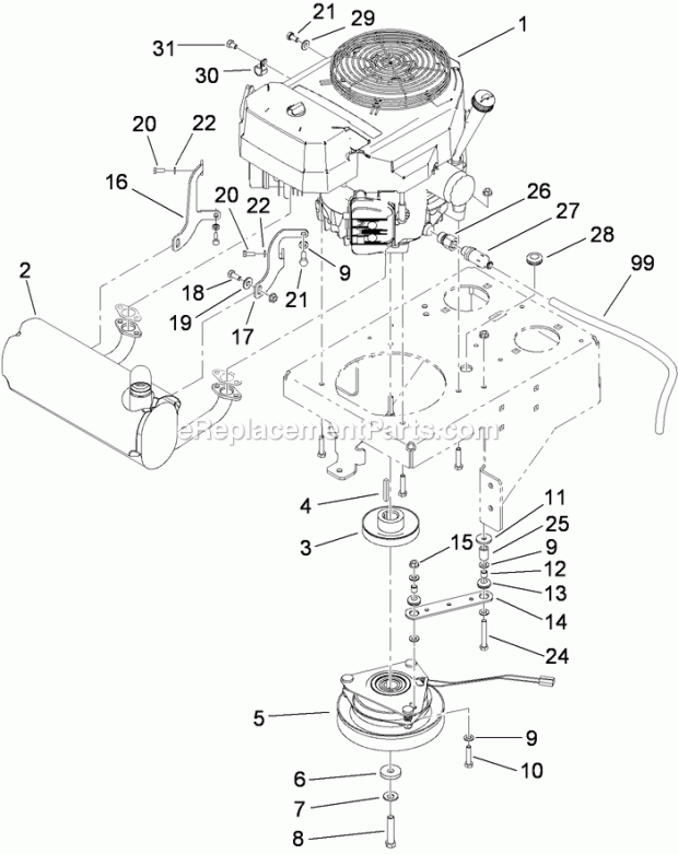 Toro 74559 (290003001-290999999) Grandstand Mower, With 52in Turbo Force Cutting Unit, 2009 Engine Assembly Diagram