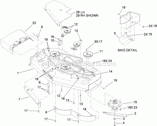 Toro 74567TE (290000001-290999999) Grandstand Mower, With 122cm Turbo Force Cutting Unit, 2009 Deck Assembly Diagram