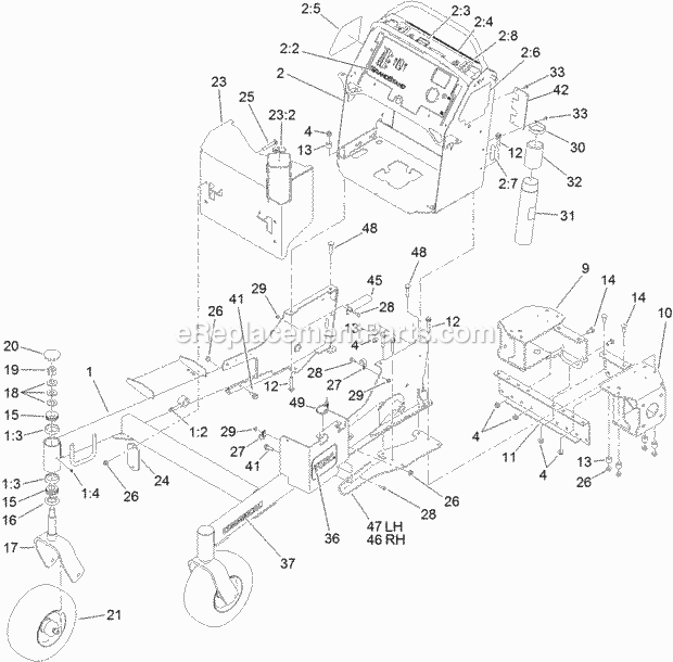Toro 74568TE (311000001-311999999) Grandstand Mower, With 122cm Turbo Force Cutting Unit, 2011 Frame Assembly Diagram