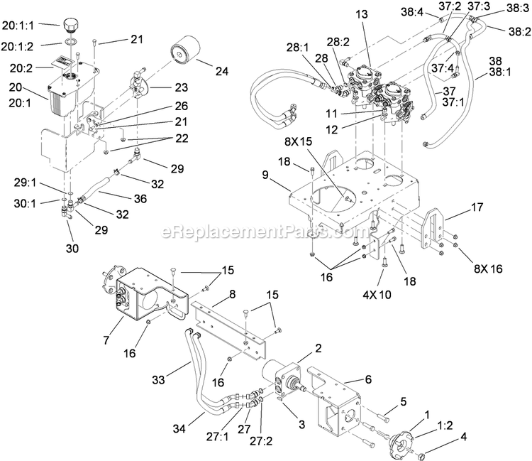 Toro 74569 (290000001-290000206)(2009) With 52in Turbo Force Cutting Unit GrandStand Mower Hydraulic Assembly Diagram