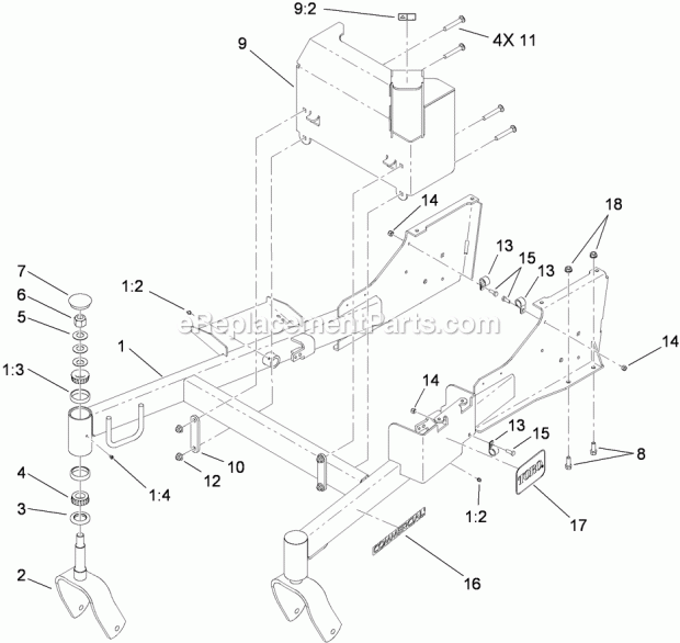 Toro 74569 (290000207-290003000) Grandstand Mower, With 52in Turbo Force Cutting Unit, 2009 Frame and Muffler Guard Assembly Diagram