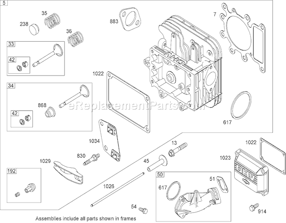 Toro 74573 (280000001-280999999)(2008) Lawn Tractor Cylinder Head Assembly Briggs and Stratton Model 31a607-0117-E1 Diagram