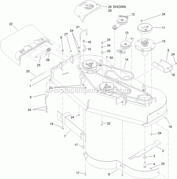 Toro 74575 (315000001-315999999) Grandstand Mower, With 52in Turbo Force Cutting Unit, 2015 Deck Assembly Diagram