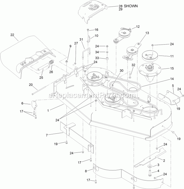 Toro 74578 (313001001-313999999) Grandstand Mower, With 48in Turbo Force Cutting Unit, 2013 Deck Assembly Diagram
