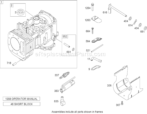 Toro 74582 (270000001-270999999)(2007) Lawn Tractor Cylinder Assembly Briggs and Stratton Model 31g777-0130-E1 Diagram