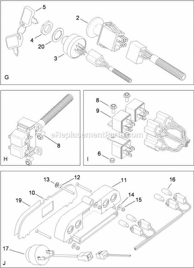Toro 74582 (311000001-311999999) Lawn Tractor Electrical Switch No. 2 Assembly Diagram